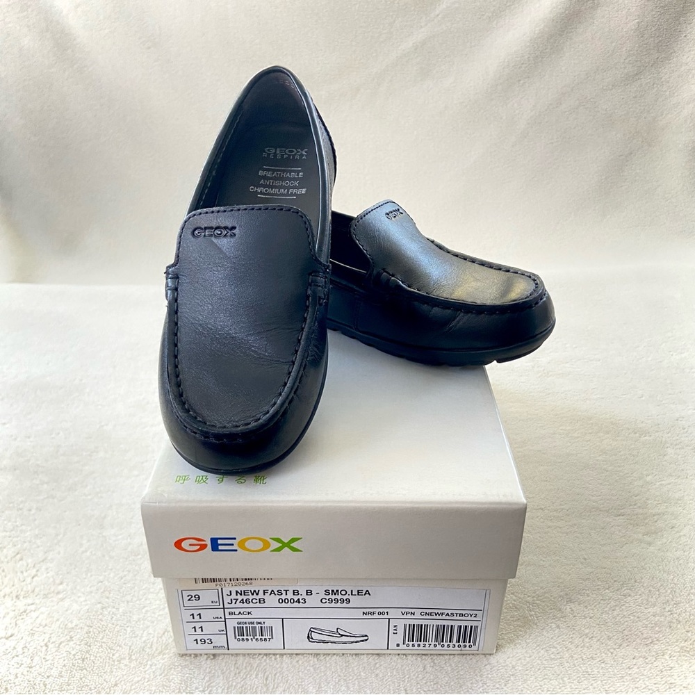 Geox Black Leather Boys Loafer - Size USA 11/ EU 29